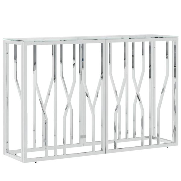 vidaXL Console Table Silver Stainless Steel, Tempered Glass One Size