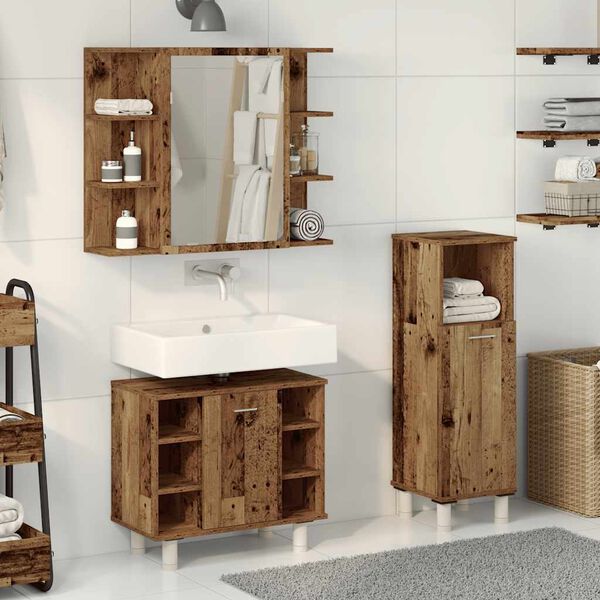 vidaXL Bathroom Furniture Set Rustic Wood Engineered Wood, Acrylic