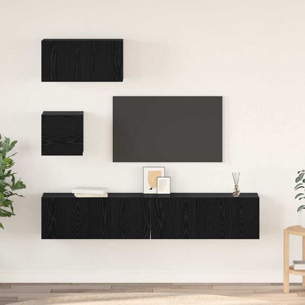 vidaXL TV Cabinet Set Wall-mounted 4 pcs Black Oak Engineered Wood