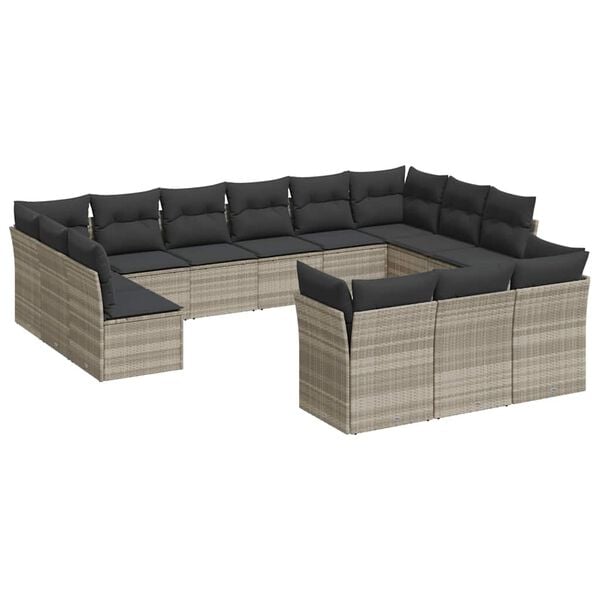 vidaXL Patio Sofa Set Light Gray PE Rattan Large Modular