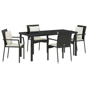 vidaXL Garden Dining Set with Cushion 5 pcs Black Poly Rattan