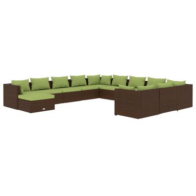 vidaXL 12 Piece Patio Lounge Set with Cushions Poly Rattan Brown