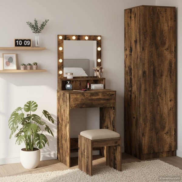 vidaXL Dressing Table with Shelf Smoked Oak 19.69 x 16.14 x 53.15 in