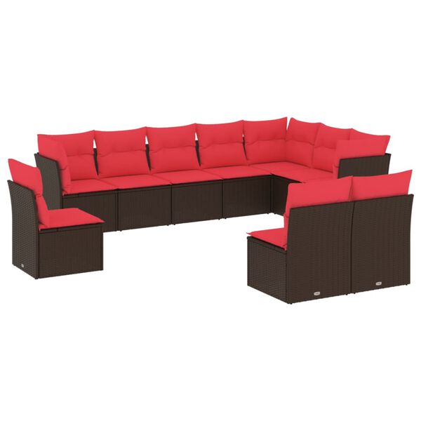 vidaXL 10 Piece Patio Sofa Set with Cushions Brown Poly Rattan