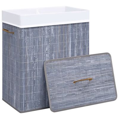 vidaXL Bamboo Laundry Basket with 2 Sections Gray 26.4 gal