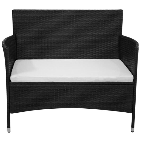 vidaXL Garden Bench Black and Cream White PE Rattan and Powder-Coated Steel