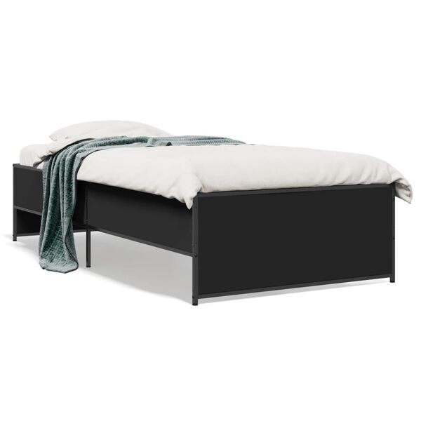 vidaXL Bed Frame Black Engineered Wood, Steel Single Modern Bed Frame