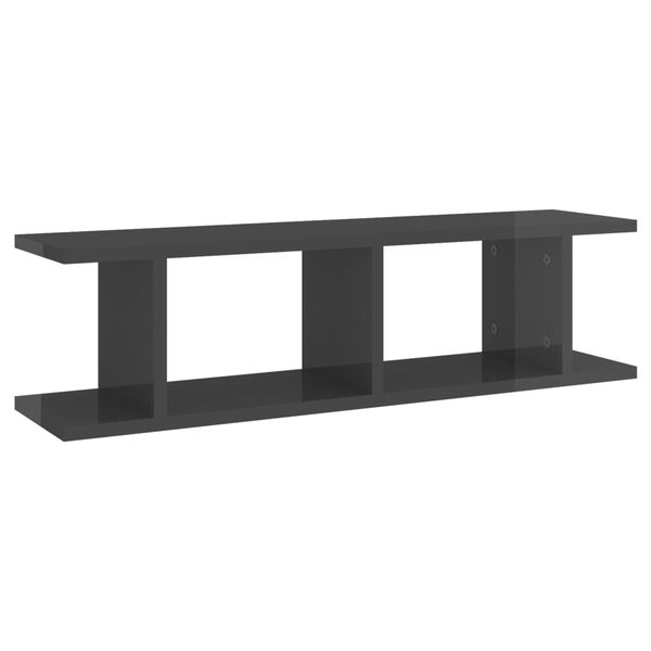 vidaXL Wall Shelf Set of 2 High gloss grey Engineered wood 29.5 in long