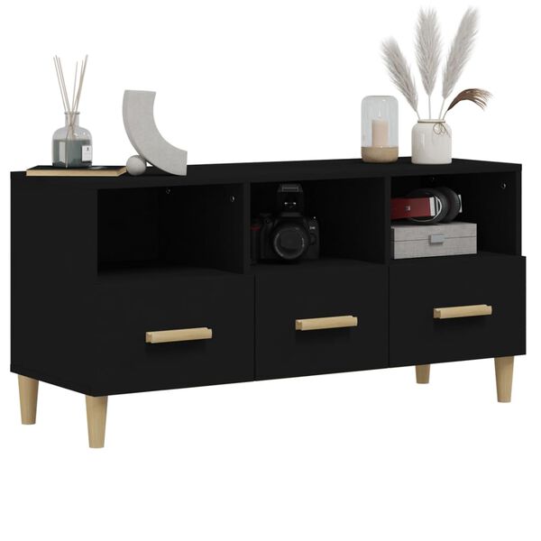 vidaXL TV Cabinet Black Engineered Wood Medium TV Stand Rectangular