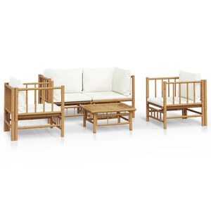 vidaXL Garden Lounge Set Bamboo with Cream White