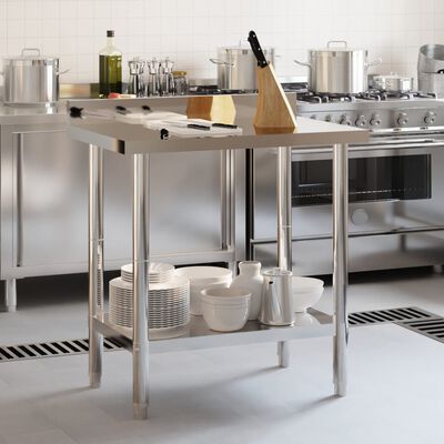 vidaXL Kitchen Work Table with Backsplash 32.5"x21.7"x36.6" Stainless Steel