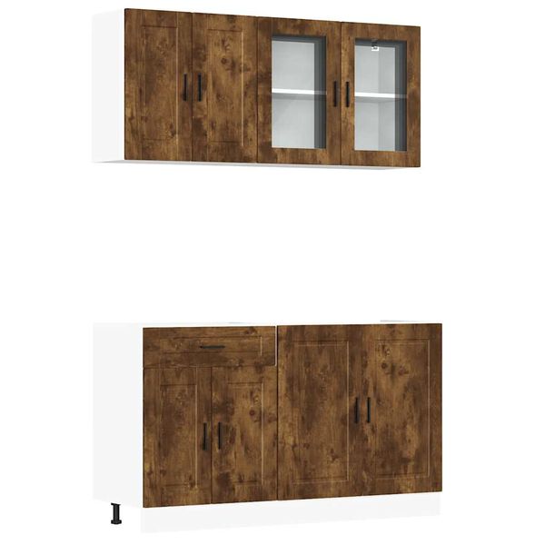 vidaXL Kitchen Cabinet Set Smoked Oak Engineered wood and glass