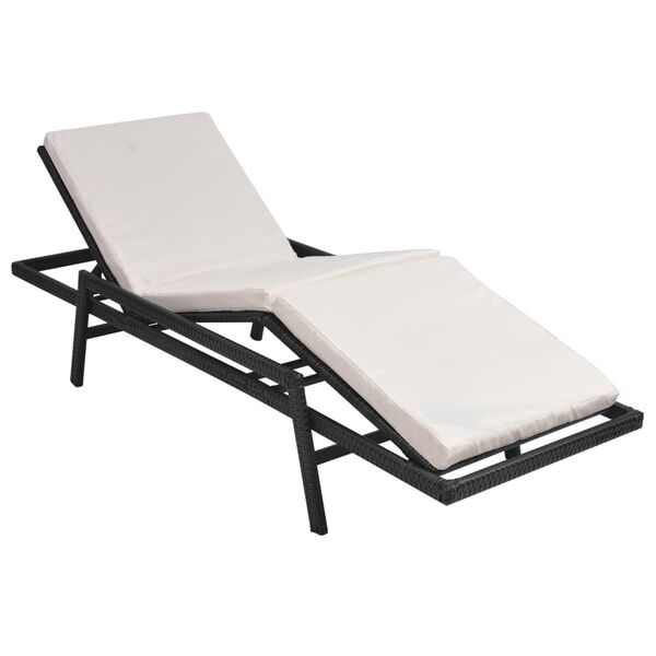 vidaXL Sunlounger Black PE Rattan Standard Adjustable Footrests