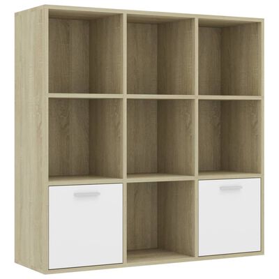 vidaXL Book Cabinet White and Sonoma Oak 38.6"x11.8"x38.6" Engineered Wood