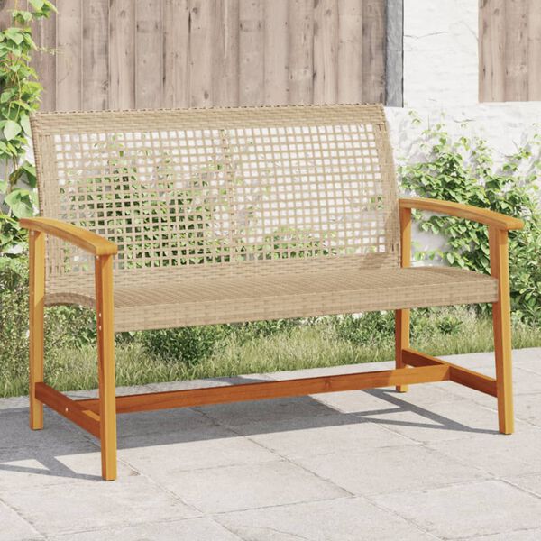 vidaXL Garden Bench Beige and brown PE rattan, solid acacia wood, metal