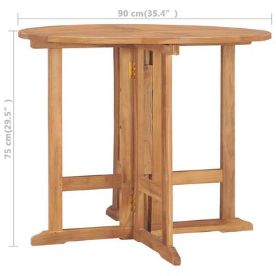 vidaXL Folding Patio Dining Table Ø35.4"x29.5" Solid Teak Wood