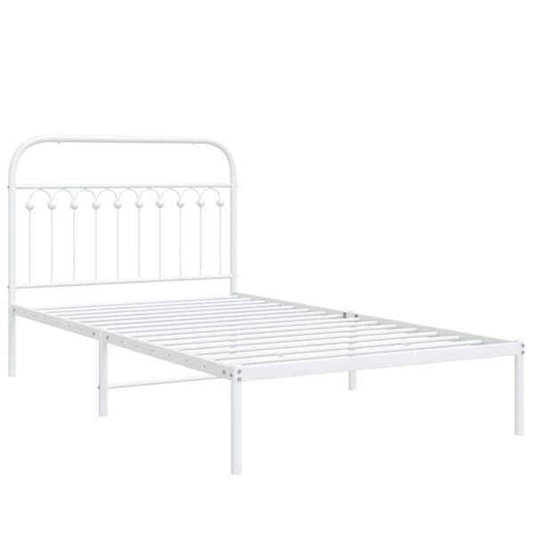 vidaXL Bed Frame White Steel Twin Bed Frame Rectangular Traditional