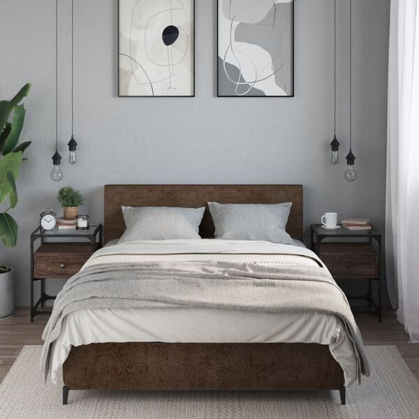 vidaXL Bedside Cabinet Set of 2 Brown Oak Engineered Wood, Steel, Glass