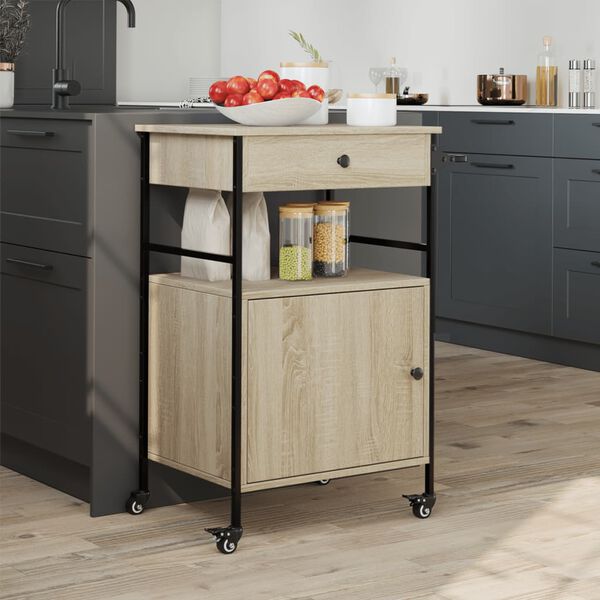 vidaXL Kitchen Trolley Sonoma Oak 22"x16.9"x35.2" Engineered Wood