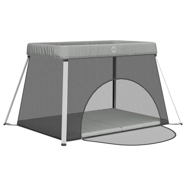 vidaXL Baby Playpen with Mattress Light Gray Linen Fabric