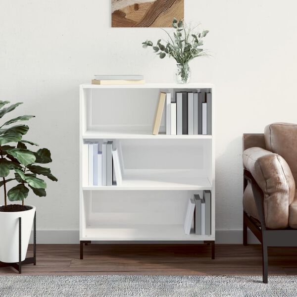 vidaXL Bookcase High gloss white Engineered wood, metal Medium Bookcase