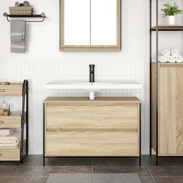 vidaXL Bathroom Basin Cabinet Sonoma Oak Engineered Wood Medium
