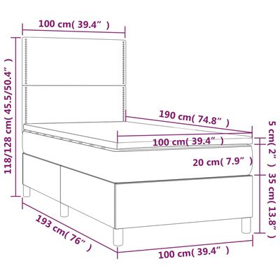 vidaXL Box Spring Bed with Mattress&LED Light Gray Twin Fabric