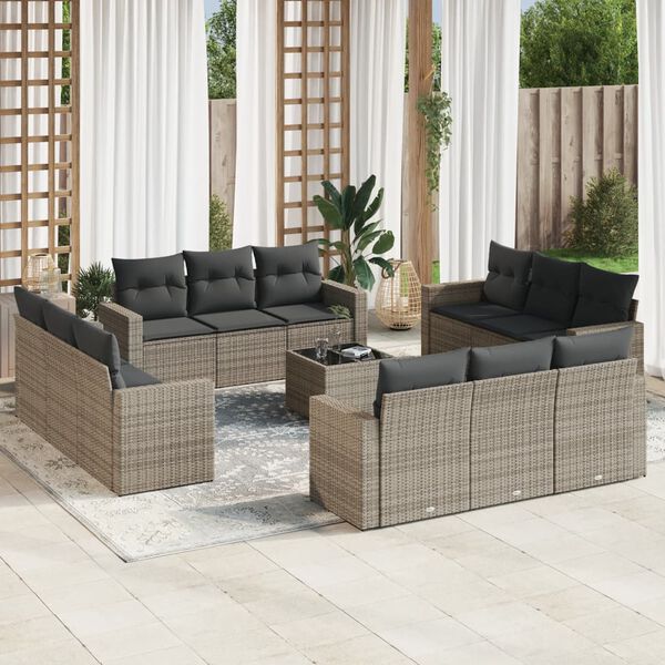 vidaXL Garden Sofa Set Grey Poly Rattan Large Garden Sofa Set
