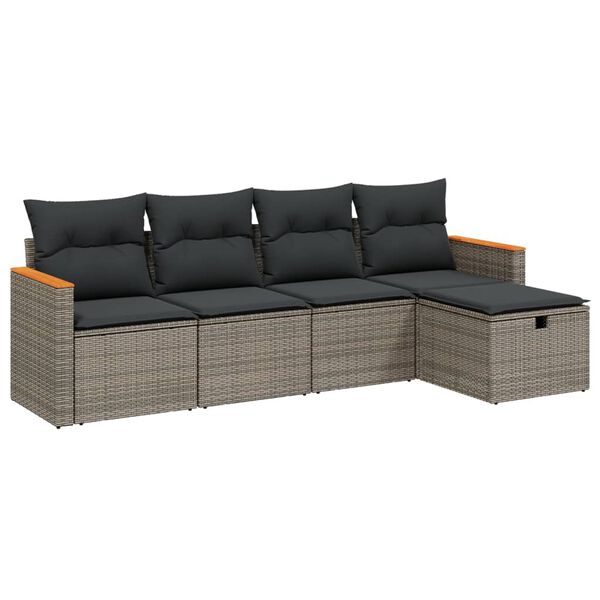 vidaXL Garden Sofa Set Grey PE rattan, powder-coated steel, polyester fabric
