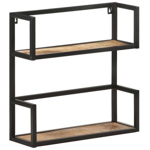 vidaXL Wall Shelf Natural wood, Black Rough mango wood, Powder-coated iron