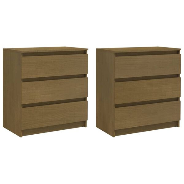vidaXL Bedside Cabinet Set of 2 Honey Brown Solid Pinewood Medium