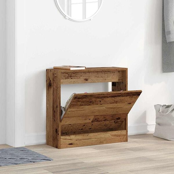 vidaXL Shoe Cabinet Old Wood 23.62 x 8.27 x 22.44 in Engineered Wood
