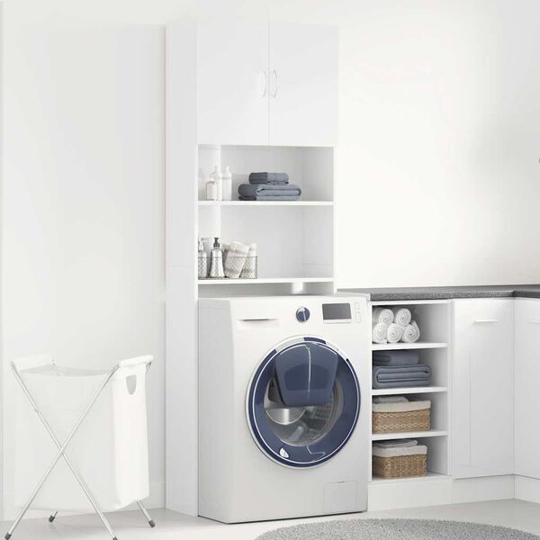 vidaXL Washing Machine Cabinet High Gloss White 25.2x9.4x74.8" Engineered Wood