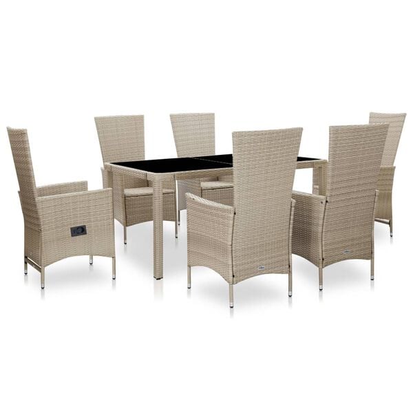 vidaXL Outdoor Dining Set Beige PE Rattan 29.5 x 59.1 in