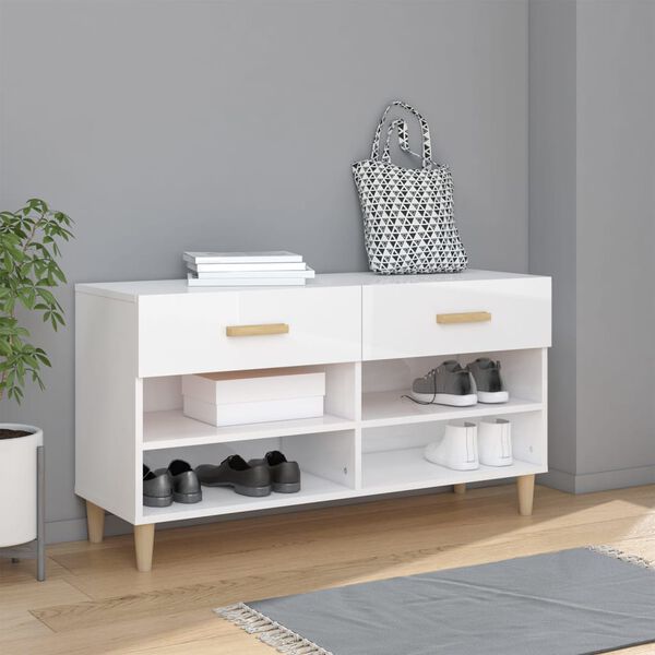 vidaXL Shoe Cabinet High gloss white Engineered wood