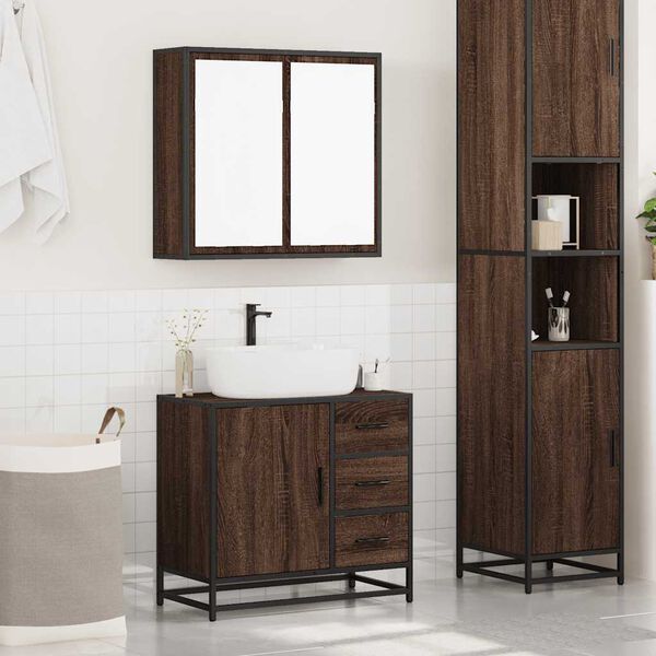 vidaXL Bathroom Furniture Set Brown Oak Engineered wood, Metal Medium