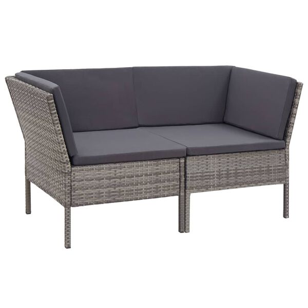 vidaXL Garden Lounge Set Gray Poly Rattan, Powder-Coated Steel, Polyester