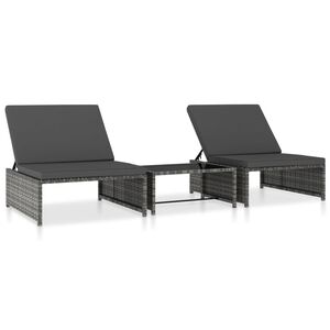 vidaXL Reclining Patio Chairs 2 pcs with Table Gray Poly Rattan