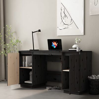 vidaXL Desk Black 55.1"x19.7"x29.5" Solid Wood Pine