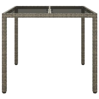 vidaXL Patio Table 35.4"x35.4"x29.5" Tempered Glass and Poly Rattan Gray