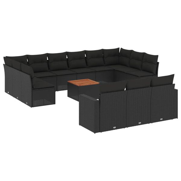 vidaXL Garden Sofa Set Set of 14 Black