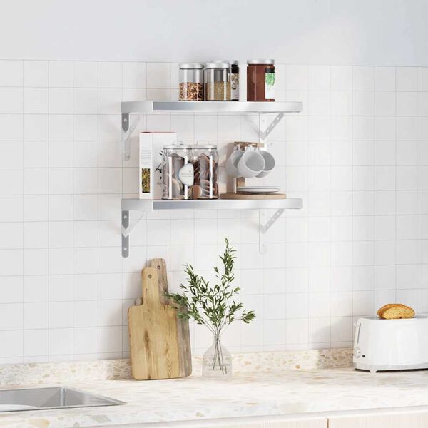 vidaXL Wall Shelf Silver Stainless Steel 19.7 in Durable Wall Shelf