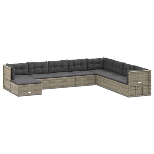 vidaXL Garden Lounge Set Grey PE rattan, powder-coated steel 9 Piece Set