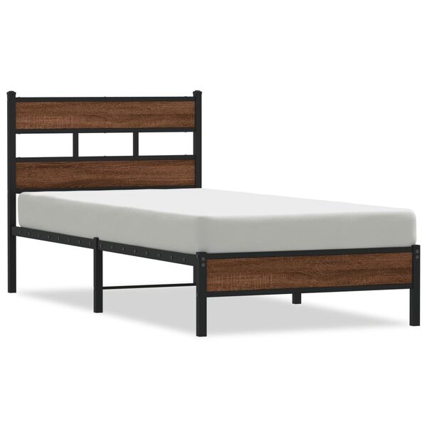 vidaXL Bed Frame Brown Oak Steel, engineered wood Single size Bed Frame