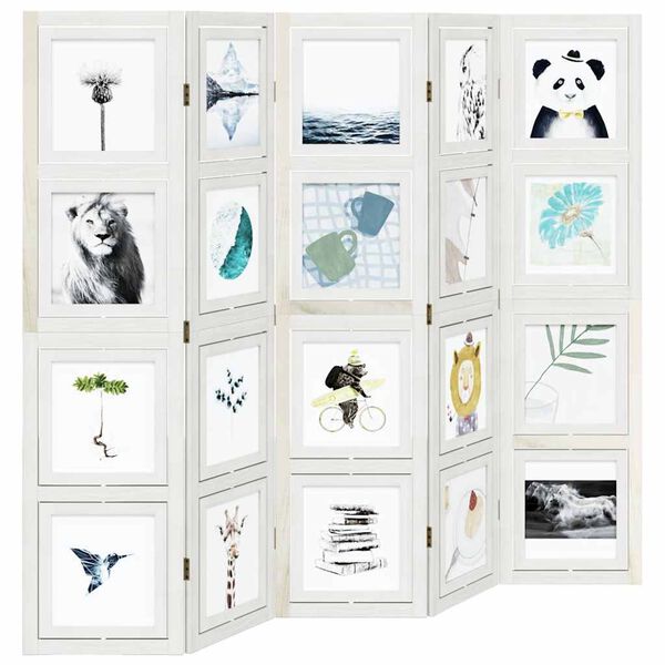 vidaXL Room Divider 5 Panels White Solid Wood Paulownia
