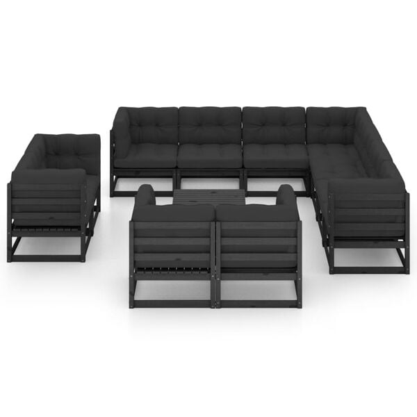 vidaXL Garden Lounge Set Black Solid pine wood, fabric (100% polyester)