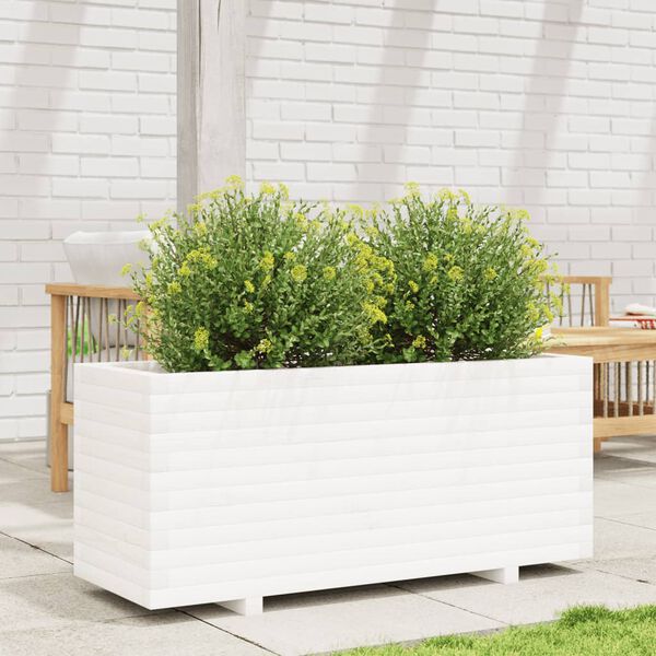 vidaXL Garden Planter White Solid Pine Wood Large Decorative Inlays