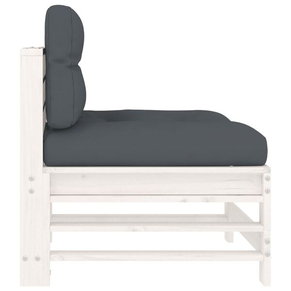 vidaXL Middle Sofa White and Anthracite Solid pine wood and Oxford fabric