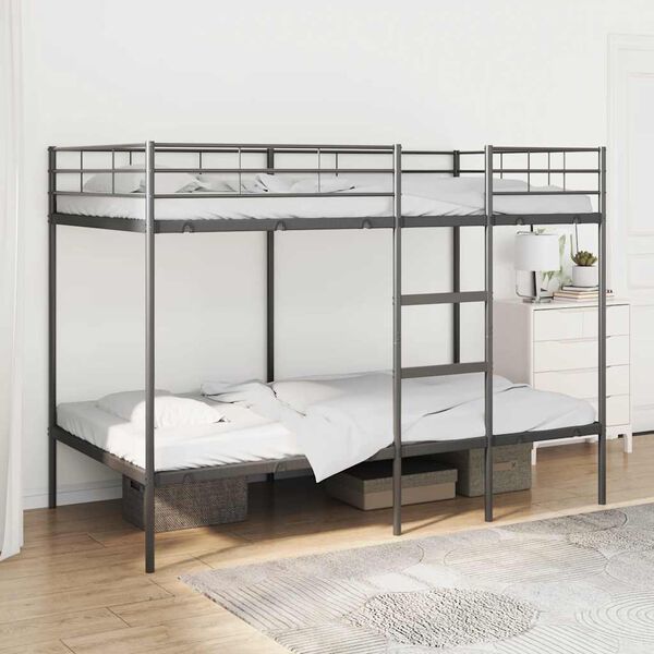 vidaXL Bunk Bed Black Steel Standard Bunk Bed Rectangular Modern