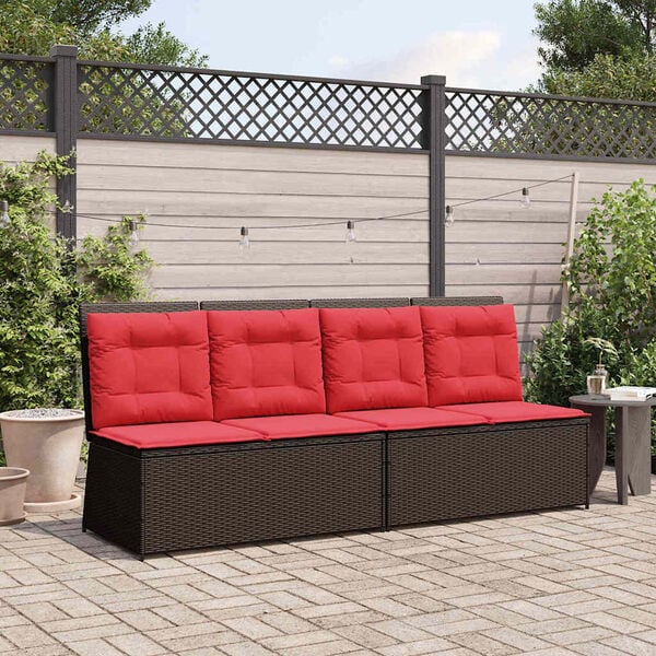 vidaXL Garden Bench with Cushion Brown Poly rattan